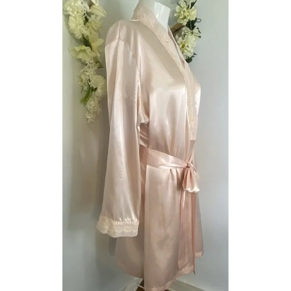 Vintage‎ Morgan Taylor Intimates Robe Pink Women's Size Large Lace Exc Condition